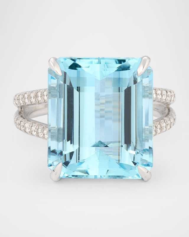 18K White Gold Diamond and Aquamarine Ring, Size 6